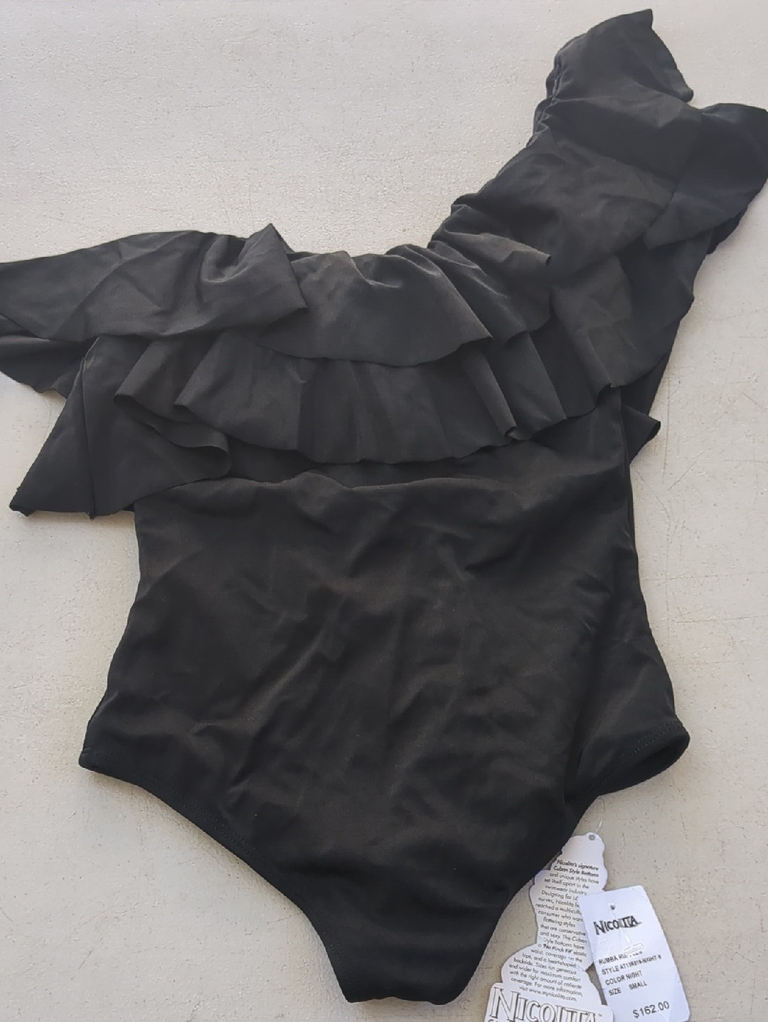 Nicolita Black One-Shoulder Ruffle Swim Suit